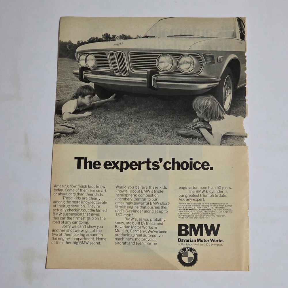 Vintage 1971 BMW Print Ad The Experts Choice Kids Black White 8.25x11 Original